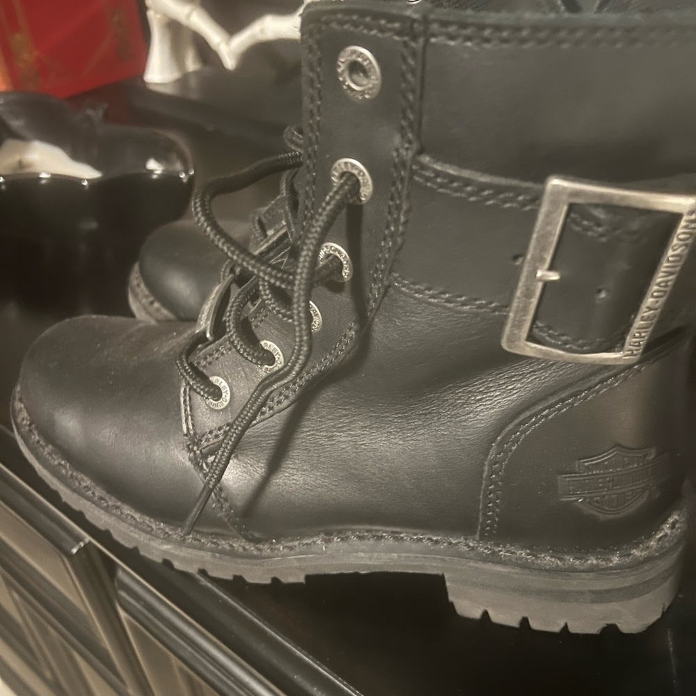 Harley-Davidson Black Leather Lace-Up Boots
